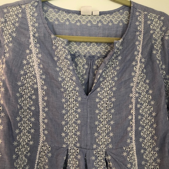 Gap Eyelet Lace Split-Neck Blouse in Chambray - Picture 6 of 8